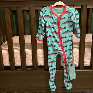NWT Kickee Pants Ruffle Footie Trout print